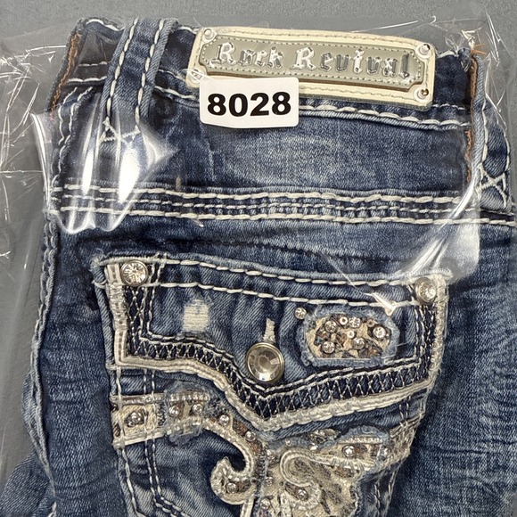 Rock Revival Jean Women 25 CELINDA Straight  Distressed THICK STITCH RHINESTONE - Picture 10 of 10